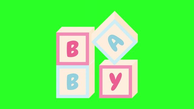 Colorful Toy Alphabet Blocks Spelling Baby Isolated on Green Screen Chroma Key Background Nursery Vector Illustration Overlay