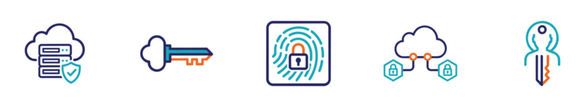 Key access icon set with cloud key and fingerprint lock and person key