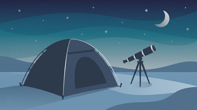 Night Sky Camping Tent with Telescope Silhouette, with Clean
