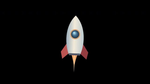 A detailed illustration of a rocket ship launching into space on a solid black background
