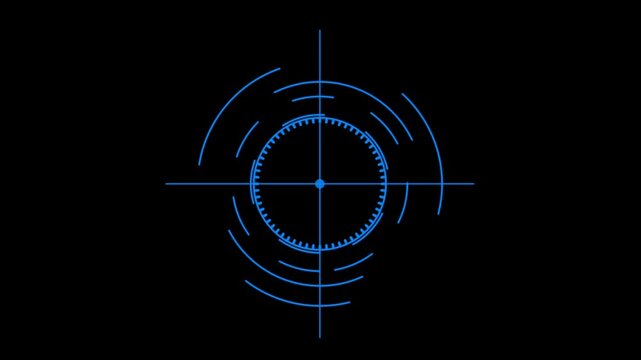 Glowing neon light target icon animation. Military training, Military target icon animation on black background. Crosshair, gun aim, sniper target.