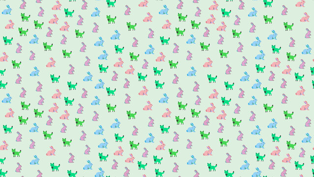 Cartoon rabbits and cats pattern