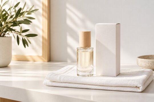 Natural perfume bottle with white box mockup