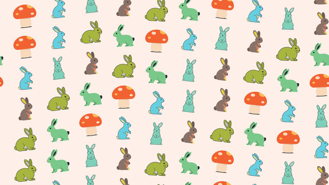 Cartoon rabbits and mushrooms pattern