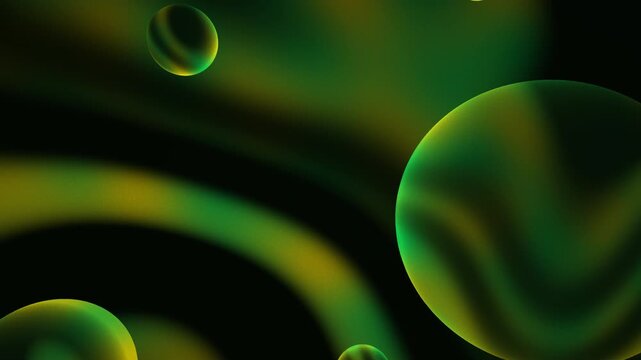 Vanguard Dimensional Architecture adapted for 4K headless rendering. Pure volumetric green and yellow WebGL particle sphere environment with 5 distinct bubbles.