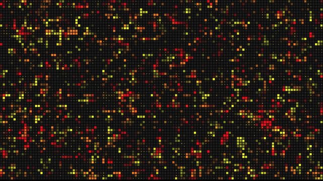 Red and yellow gradient digital LED pixel grid matrix background loop