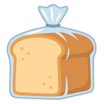 2D flat vector illustration of sliced loaf toast bread packaged in plastic bag isolated on white background