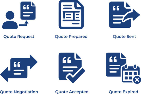 Set of business quote management process icons