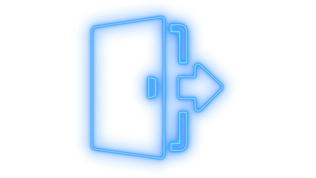 Colorfull neon icon of an open door with an arrow pointing right representing exit logout sign out or emergency escape concept isolated on transparent background