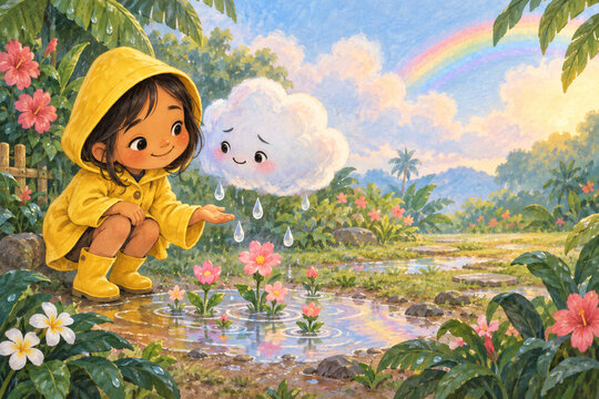 Child Helping a Shy Cloud Understand Feelings