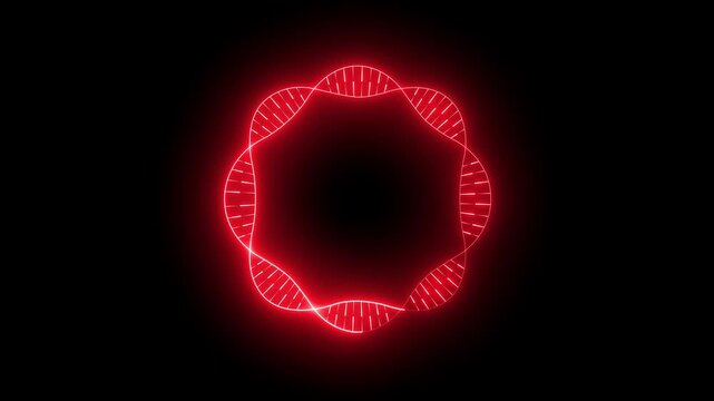 glowing neon circular DNA chain icon isolated on black background. Circular DNA helix chain forming a modern minimalist emblem for advanced biological research studies and medical laboratory concepts.