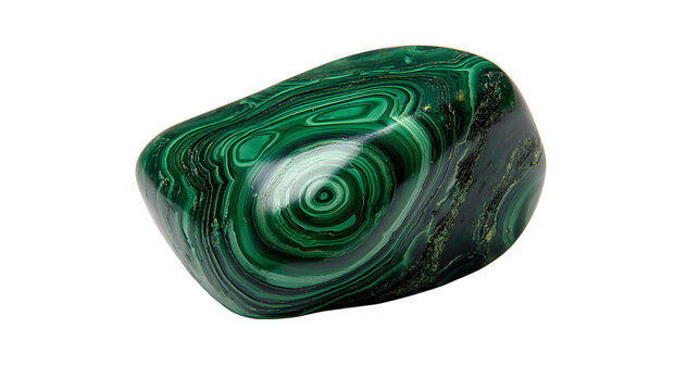 Malachite tumbled stone with green swirls isolated