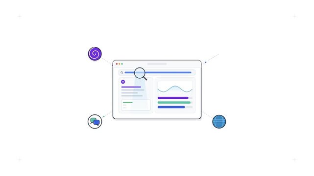 An internet browser interface performs a web search and displays analytical data charts.
