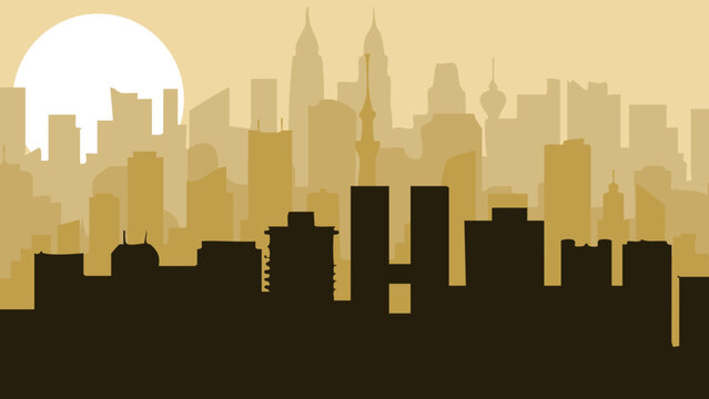 A cityscape silhouette with depth-of-field and a sideways-moving parallax effect suitable for real estate, cinematic, 