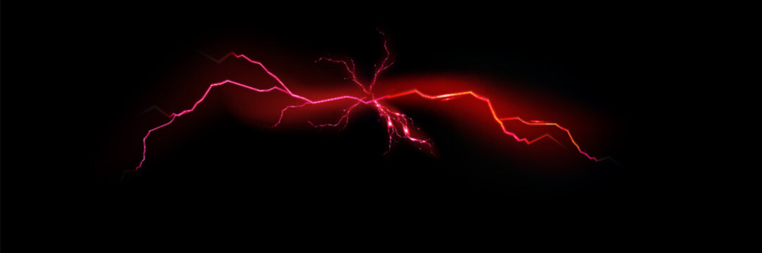 Bright flickering lightning effect, thunderstorm, stormy weather, electric discharge. Vector illustration