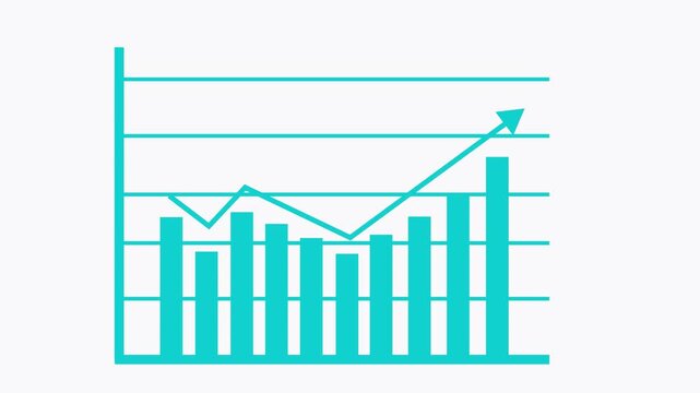 Bar chart with a rising arrow showing growth progress and financial success animation