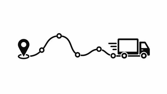 Shipment tracking delivery truck route timeline with circle progress nodes black silhouette icon for logistics system
