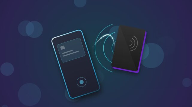 NFC wireless payment transaction animation between phone and reader