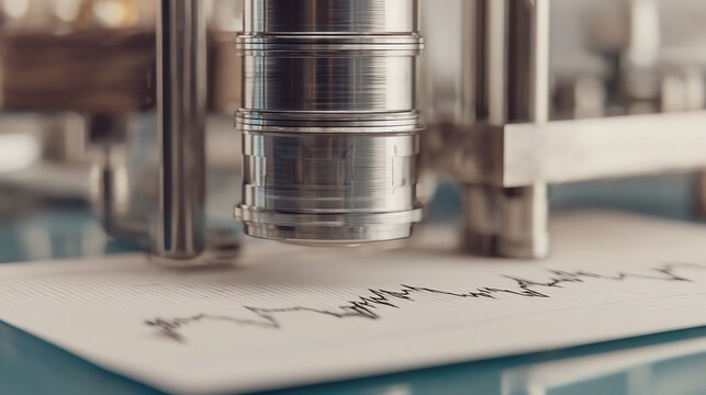 Precision tool analyzing data on paper.