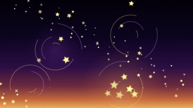 Shining stars and sparkling particles float in dark night sky