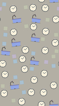Pattern of Clocks, Bathtubs, and Pillows