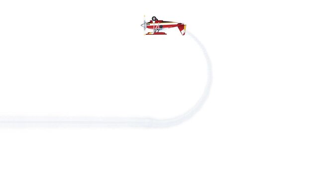 Small vintage propeller airplane performs an aerial loop maneuver in the sky.