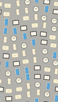 Pattern of Clocks, Doors, and Pillows
