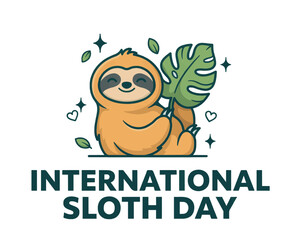 Obraz premium International Sloth Day Celebration Vector Illustration, Cute Wildlife Animal Design Isolated on White Background