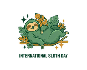 Obraz premium International Sloth Day Vector Art, Adorable Sloth Character Illustration Isolated on White