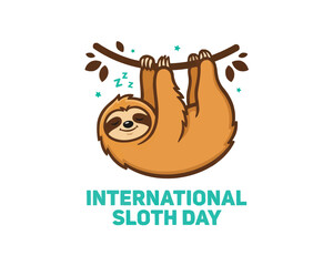 Obraz premium International Sloth Day Vector Illustration, Cute Sloth Animal Celebration Design Isolated on White Background