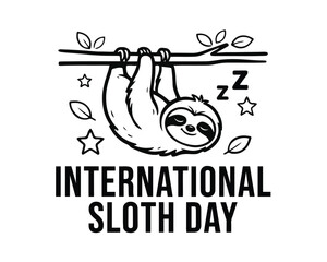 Obraz premium INTERNATIONAL SLOTH DAY vector illustration isolated on white background