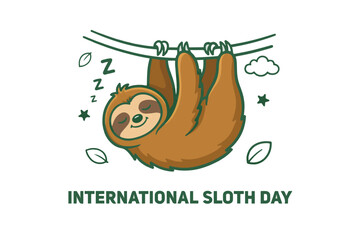 Obraz premium INTERNATIONAL SLOTH DAY vector illustration isolated on white background