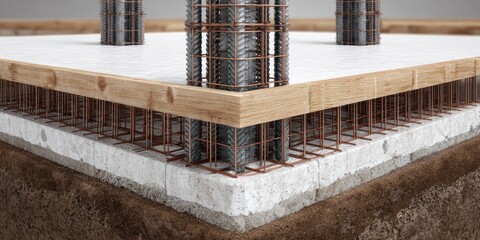 Fototapeta premium Cross section of construction foundation with support columns and reinforcement structures