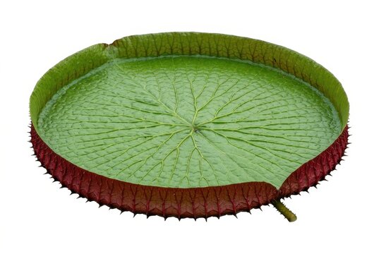 Giant Victoria Amazonica Water Lily Leaf Isolated on White Background - Large Green Nymphaeaceae Pad with Thorns