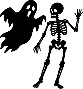 Black Ghost and Skeleton Silhouette Vector Illustration for Halloween Design