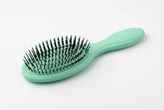 Mint Green Hairbrush with Black Bristles Isolated on White Background for Hair Care and Grooming