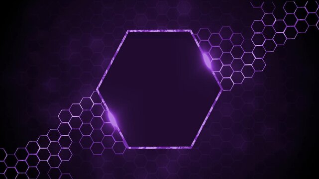 Abstract background with glowing hexagon frame and honeycomb pattern animation