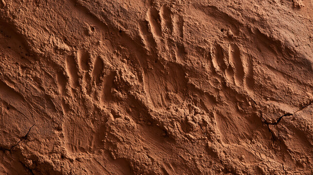 Ancient Handprints Imprinted on Red Sandstone Rock Wall