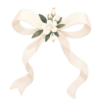 슬림한 화이트 곡선 리본 웨딩 부토니에 꽃장식 Slim white curved ribbon wedding boutonniere flower decoration