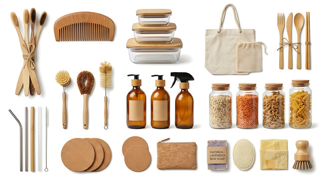Set of eco friendly zero waste home and kitchen supplies