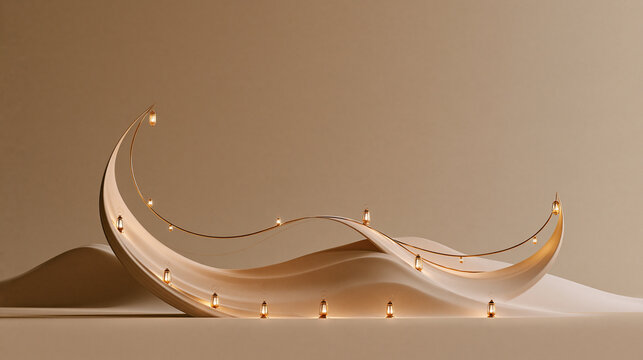 Surreal Desert Dunes with Glowing Lights in Crescent Wave Formation