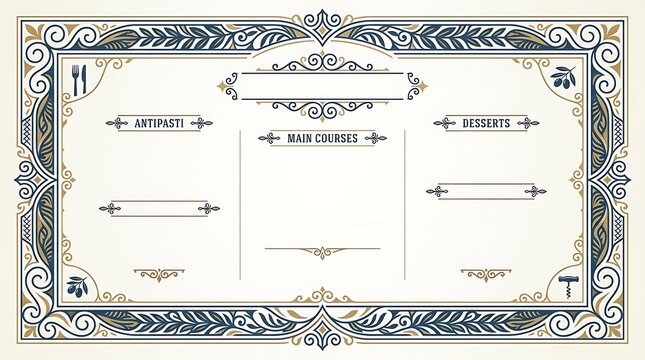 Elegant vintage restaurant menu template with ornamental border