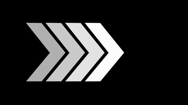 Right-directional white arrow loop animation. Animated arrows for the overlay video layer. 4k animation.motion graphic concept .