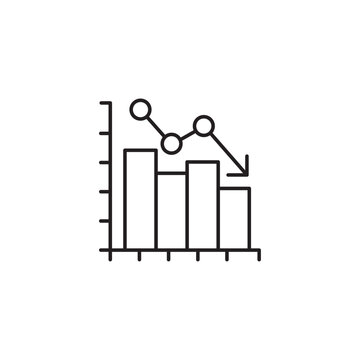Decline bar chart downward arrow icon vector for business finance data analysis investment risk market loss