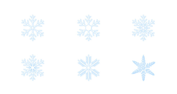 Winter snowflake vector set with decorative light blue ice crystals for christmas design elements