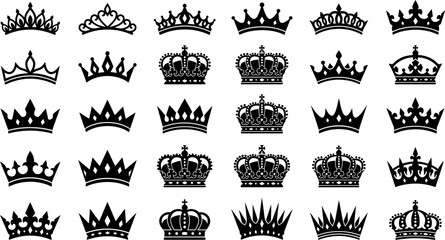 Royal crown silhouette set, vector king and princess tiara icons for luxury branding, heraldry and imperial crest © Hasan
