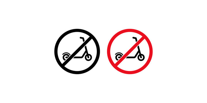 Two stop scooter sign concepts, one in black and white and one in red, for a no scooters allowed policy.