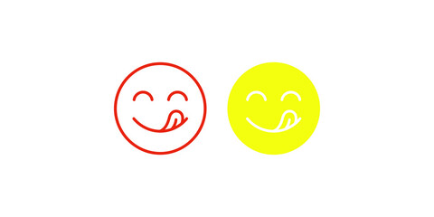Red outline and yellow filled smiling face with tongue emoticon expressing delicious taste sensation icon. © akash
