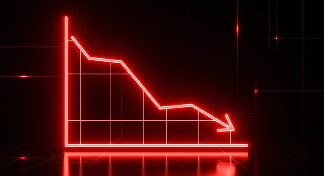 Red neon stock chart arrow declining sharply