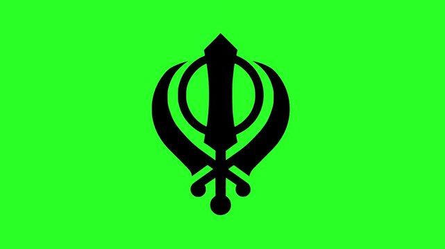 Black Khanda Sikh Symbol Silhouette Isolated on Green Screen Chroma Key Background Religious Vector Graphic Illustration Overlay Asset   
